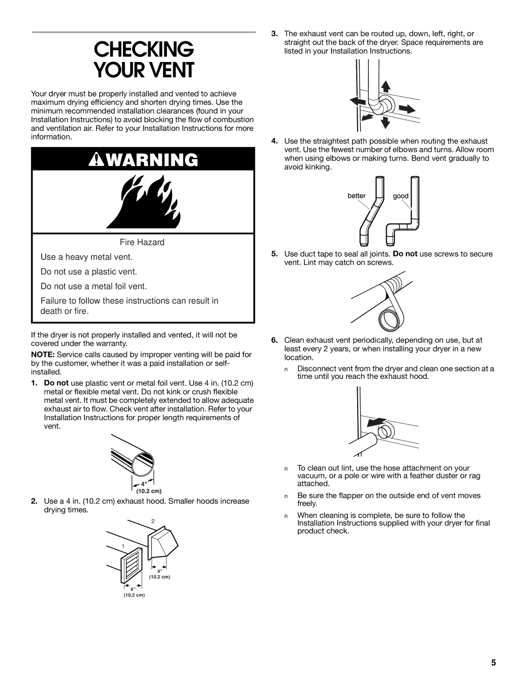 Whirlpool Combination WASHER / DRYER manual Checking Your Vent 