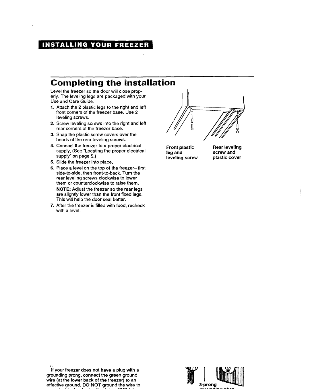 Whirlpool COMPACT FREEZER warranty Completing the installation 