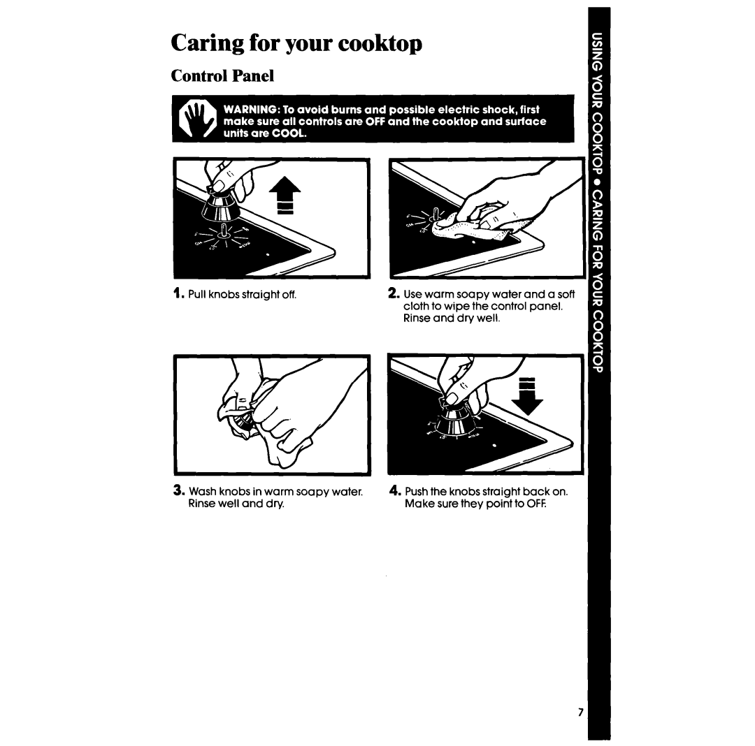Whirlpool RC8570XS, Cooktop, 98 manual Caring for your cooktop, Control Panel 