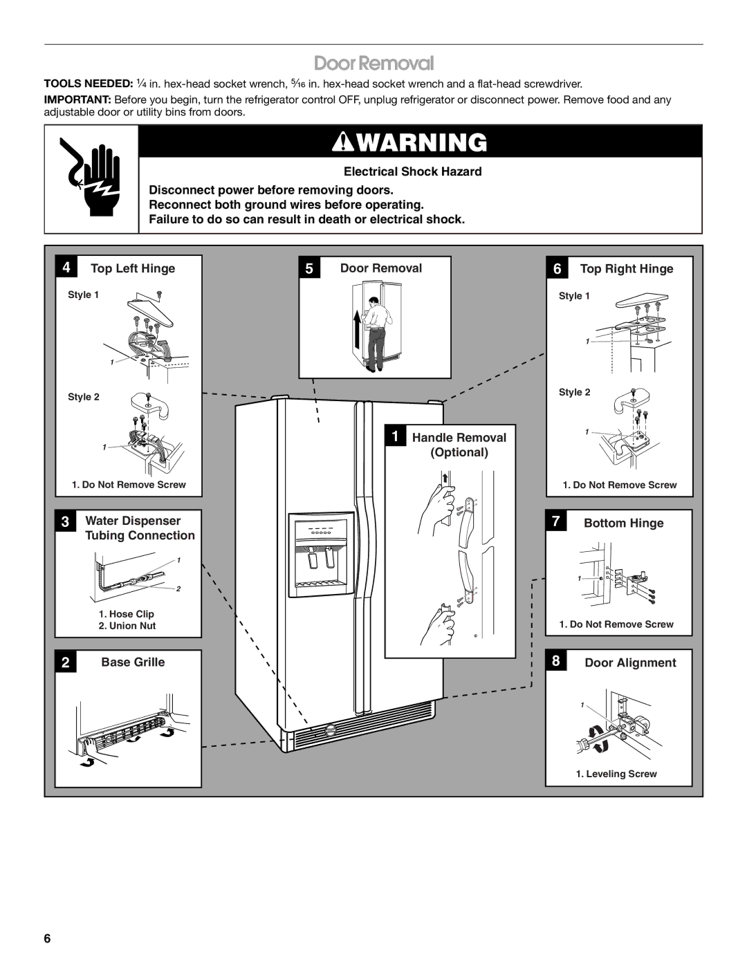 Whirlpool 2211602, CS22AEXHW02, CS22AEXHW01, CS22AEXHW00, CS22AEXHN02, CS22AEXHN01, CS22AEXHN00 Door Removal, Door Alignment 