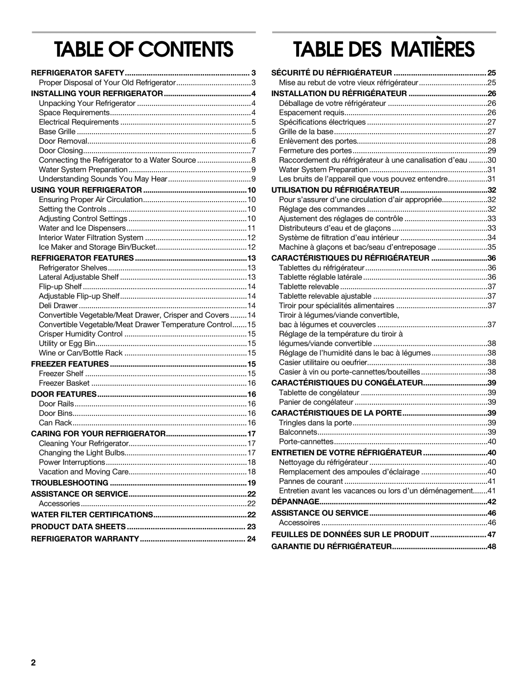 Whirlpool CS25AEXHN00, CS25AEXHW00 manual Table DES Matières 