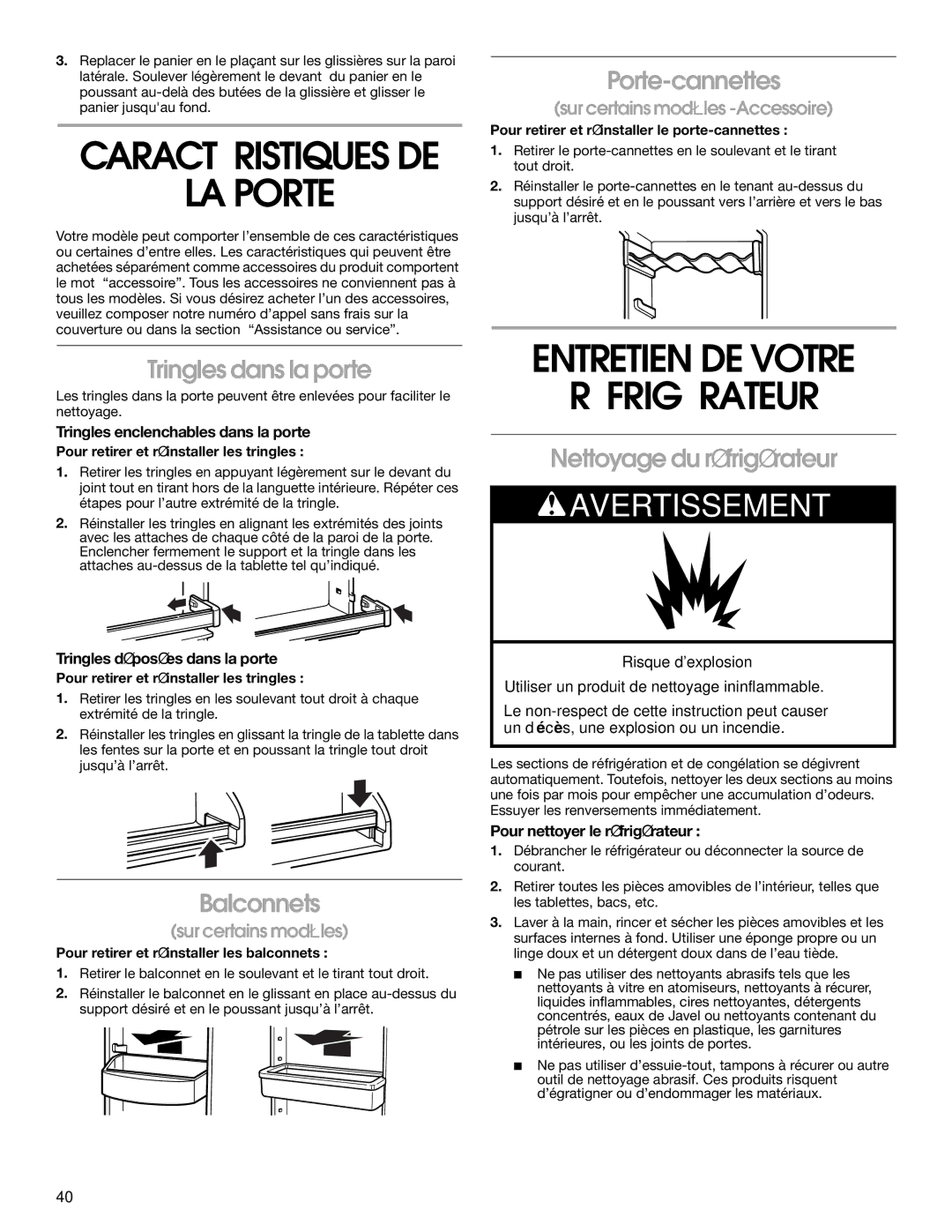 Whirlpool CS25AEXHN00, CS25AEXHW00 manual LA Porte, Entretien DE Votre Réfrigérateur 