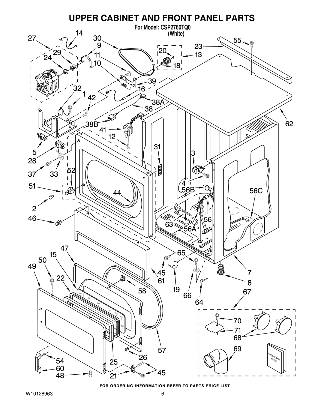 Whirlpool CSP2760TQ0 manual Upper Cabinet and Front Panel Parts 