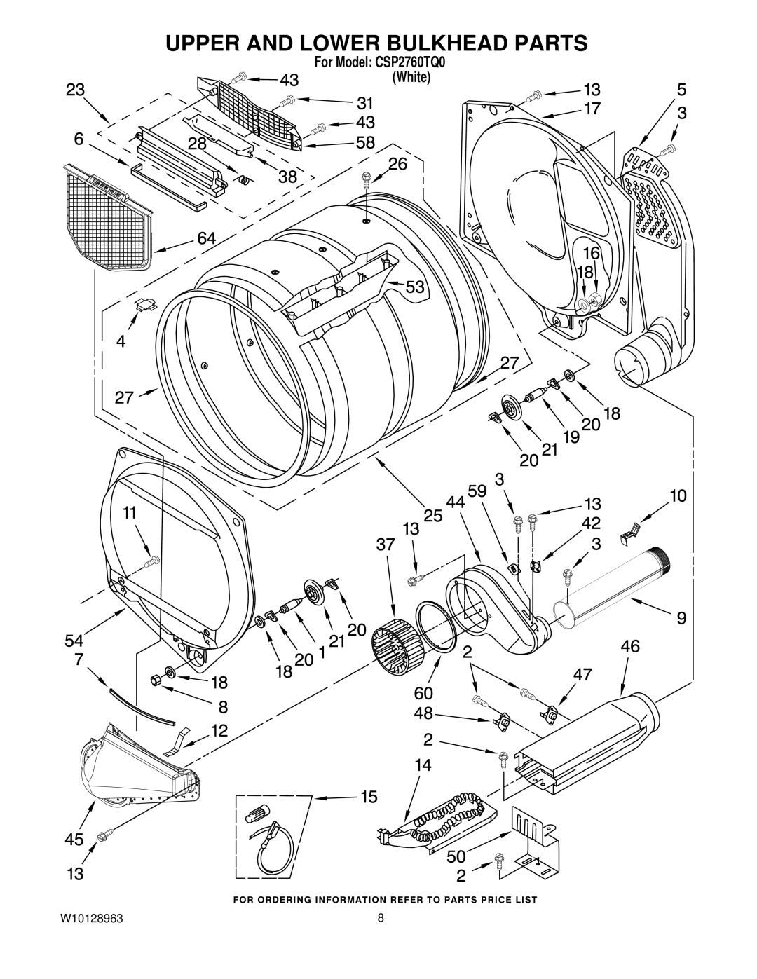 Whirlpool CSP2760TQ0 manual Upper and Lower Bulkhead Parts 