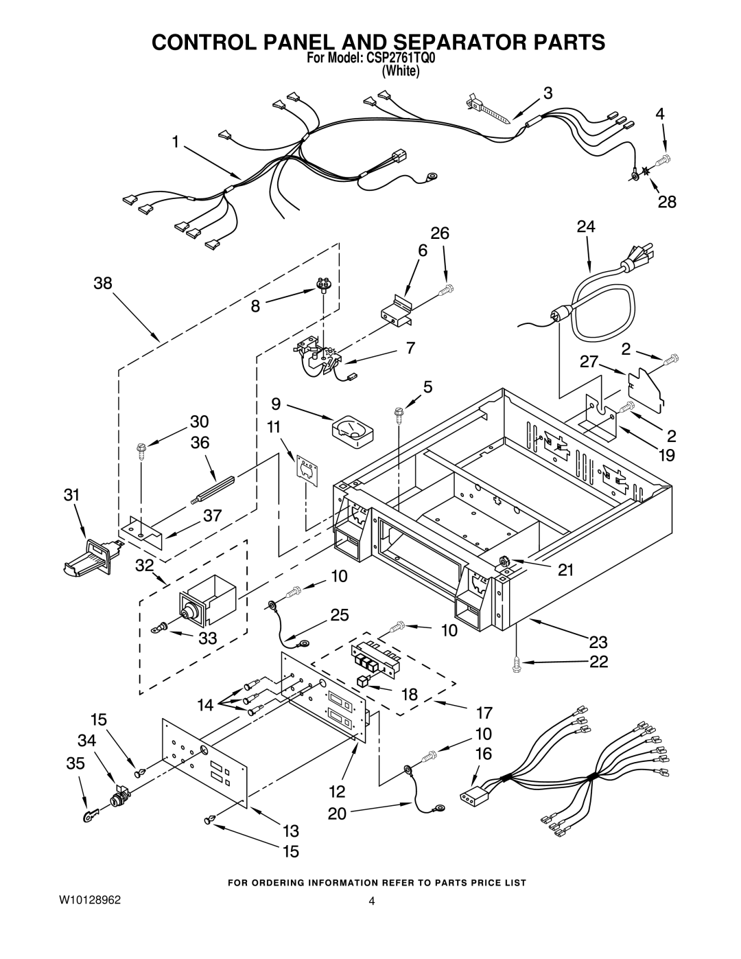 Whirlpool CSP2761TQ manual Control Panel and Separator Parts 