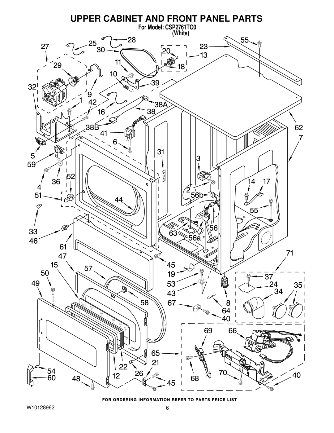 Whirlpool CSP2761TQ manual Upper Cabinet and Front Panel Parts 