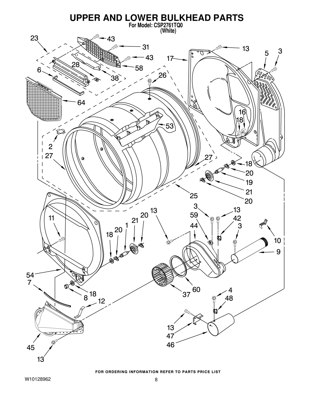 Whirlpool CSP2761TQ manual Upper and Lower Bulkhead Parts 