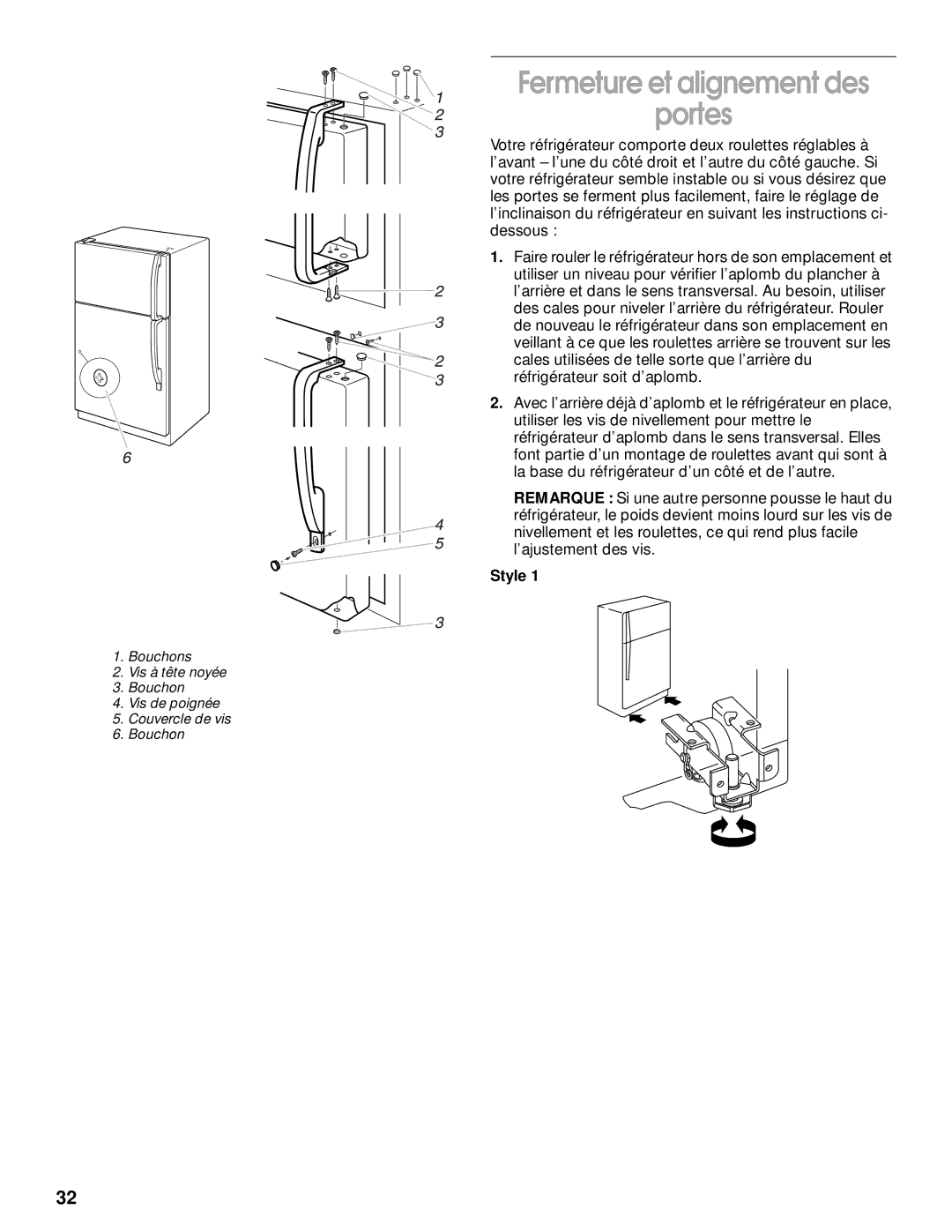 Whirlpool CT14NKXJN00 manual Fermeture et alignement des Portes, Style 