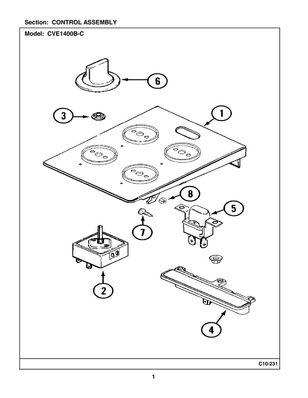 Whirlpool manual Section Control Assembly Model CVE1400B-C 