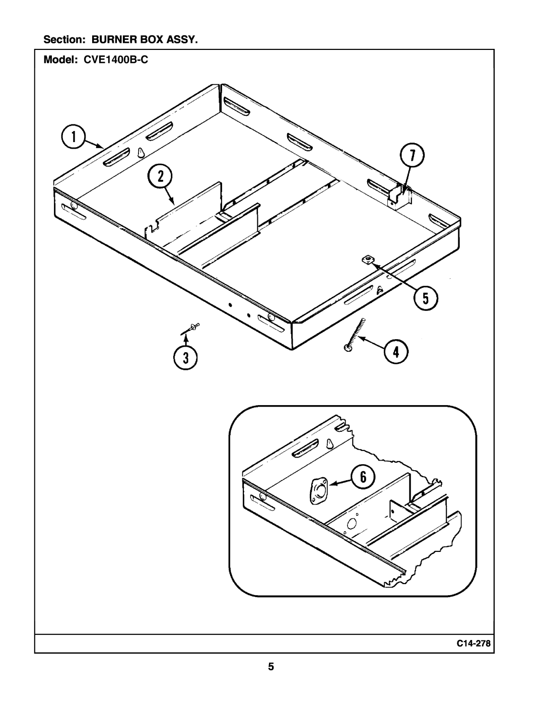 Whirlpool manual Section BURNER BOX ASSY Model CVE1400B-C, C14-278 