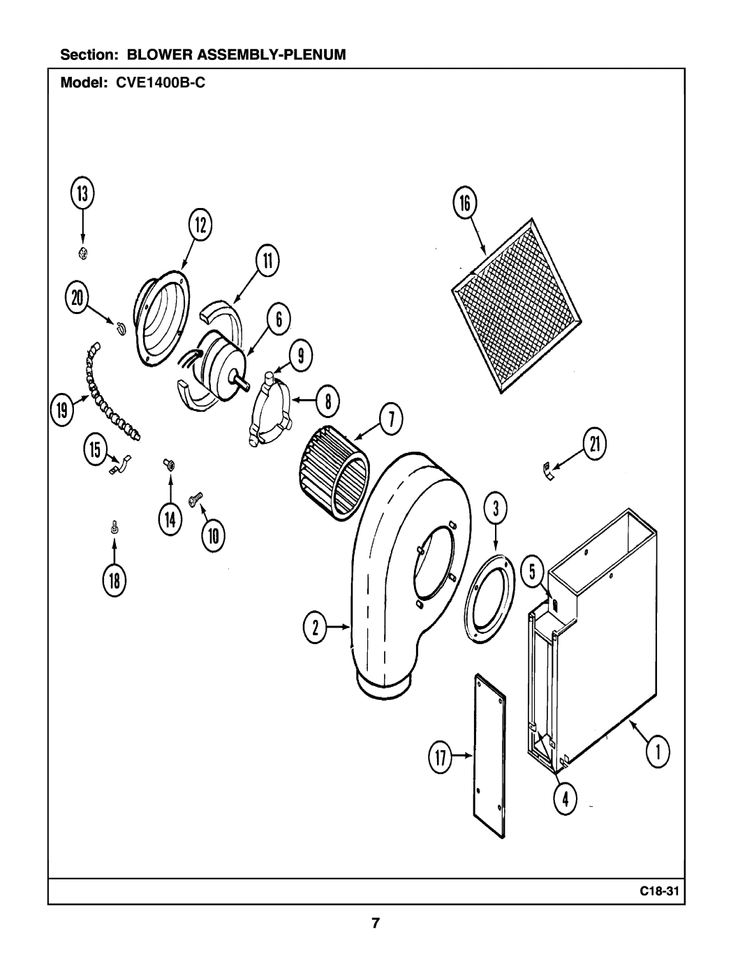 Whirlpool manual Section BLOWER ASSEMBLY-PLENUM Model CVE1400B-C, C18-31 