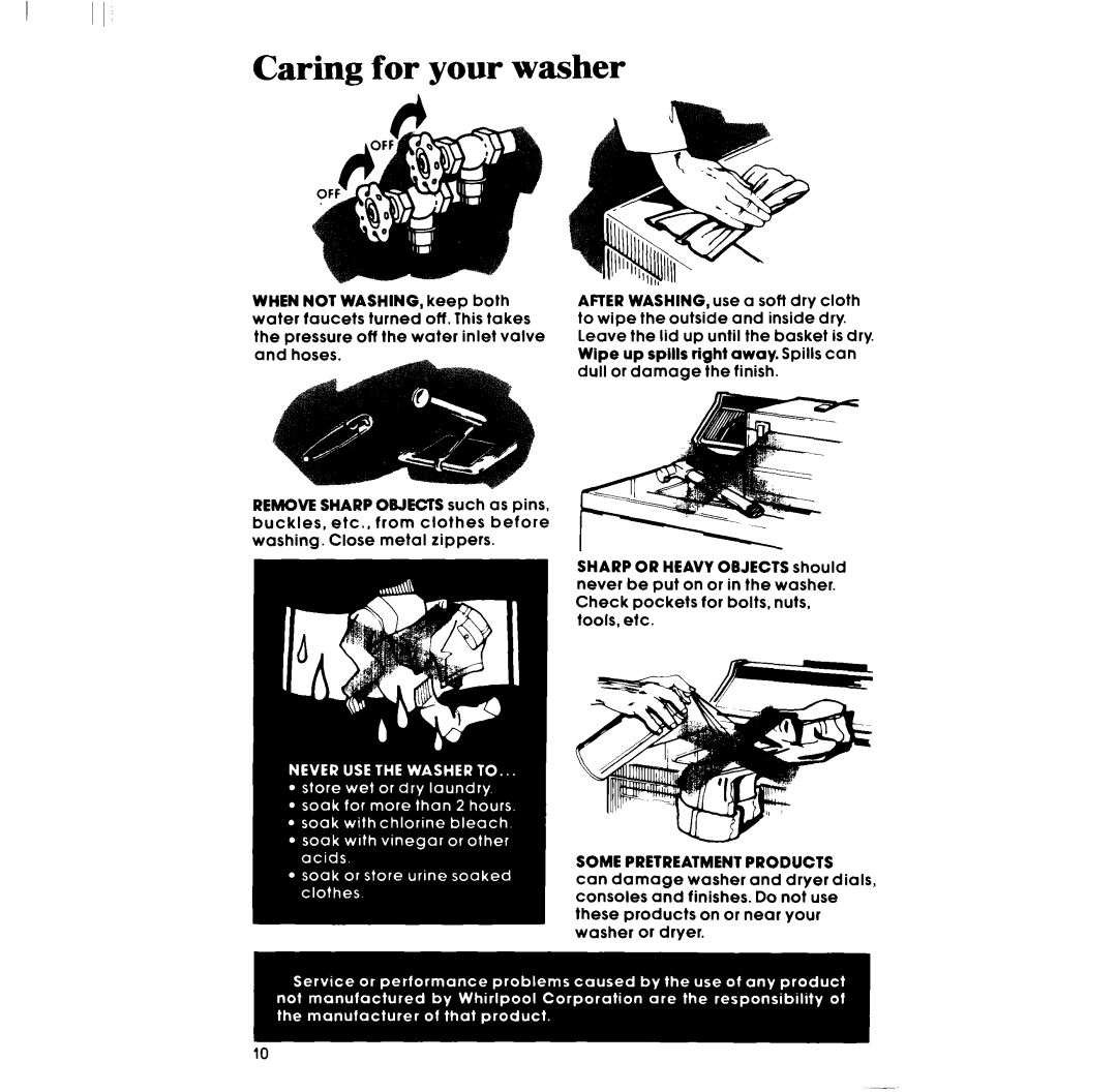 Whirlpool DESIGN 2000 manual Caring for your washer, Some Pretreatment Products 