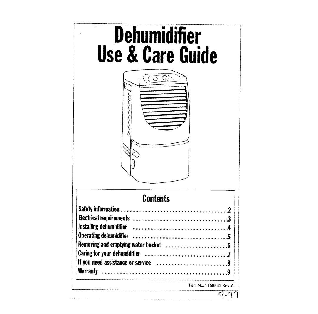 Whirlpool DH25G0 warranty Dehumidifier Use& CareGuide 