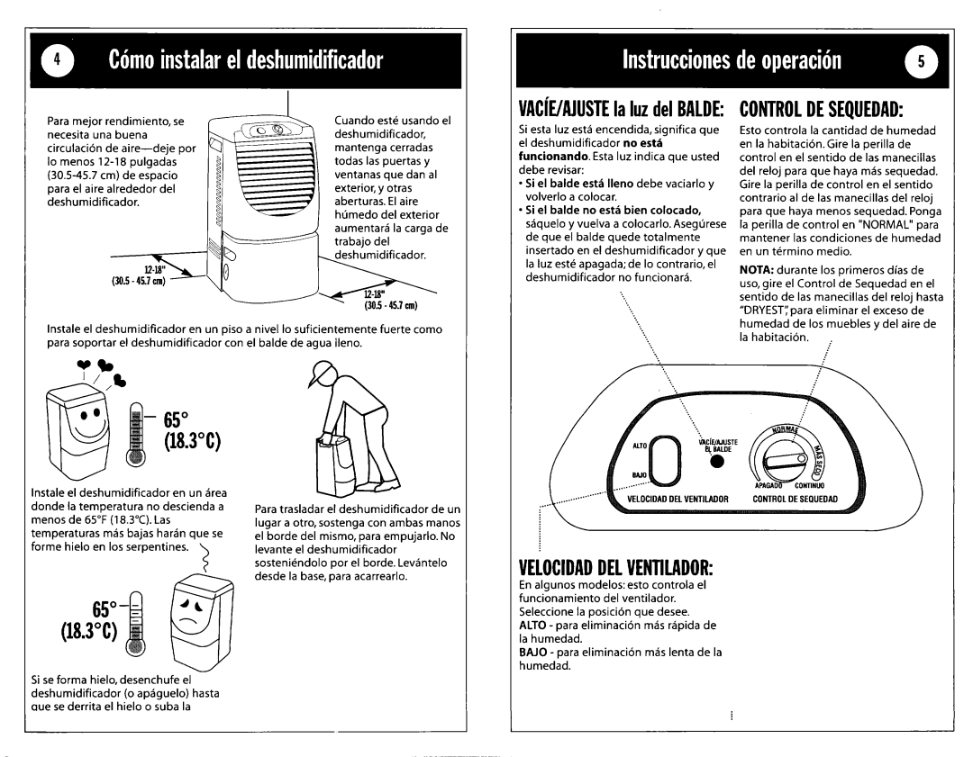 Whirlpool DH25G0 warranty 18.3C, VAChAJUSTElaluzdelBALDECONTROLDESEQUEDAD 