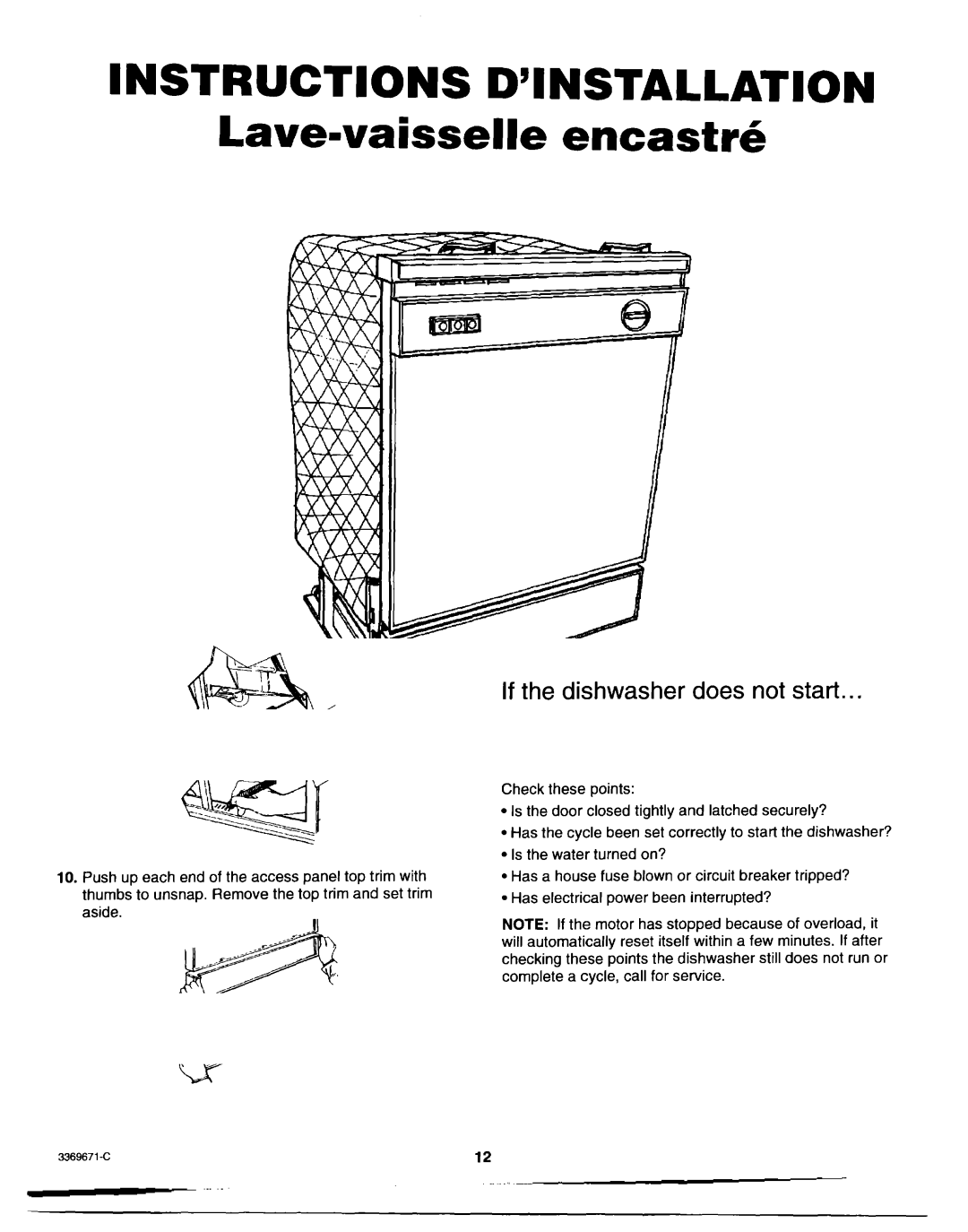 Whirlpool Dishwasher installation instructions Instructions D’INSTALLATION 