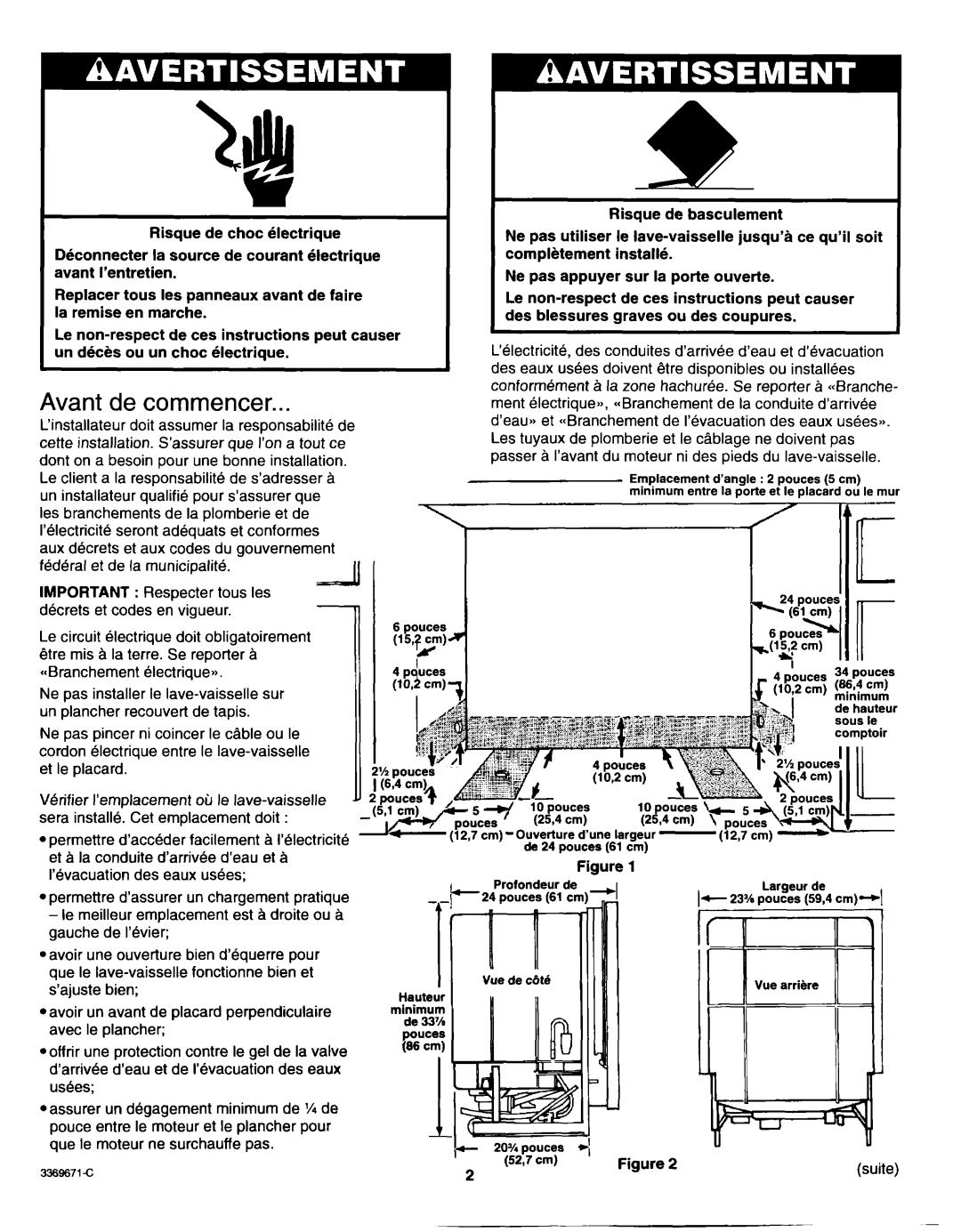 Whirlpool Dishwasher installation instructions Avant de commencer 