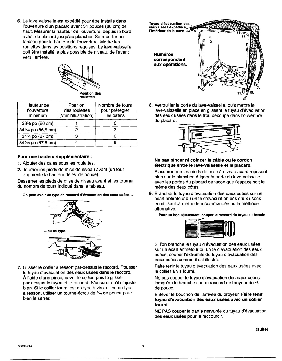 Whirlpool Dishwasher installation instructions Pour une hauteur supplkmentaire 