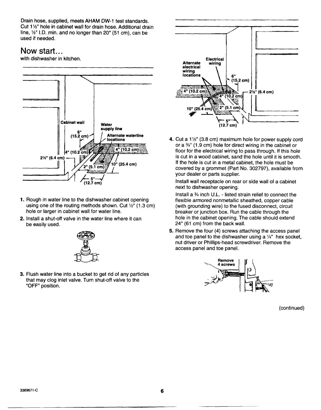 Whirlpool Dishwasher installation instructions Now start 