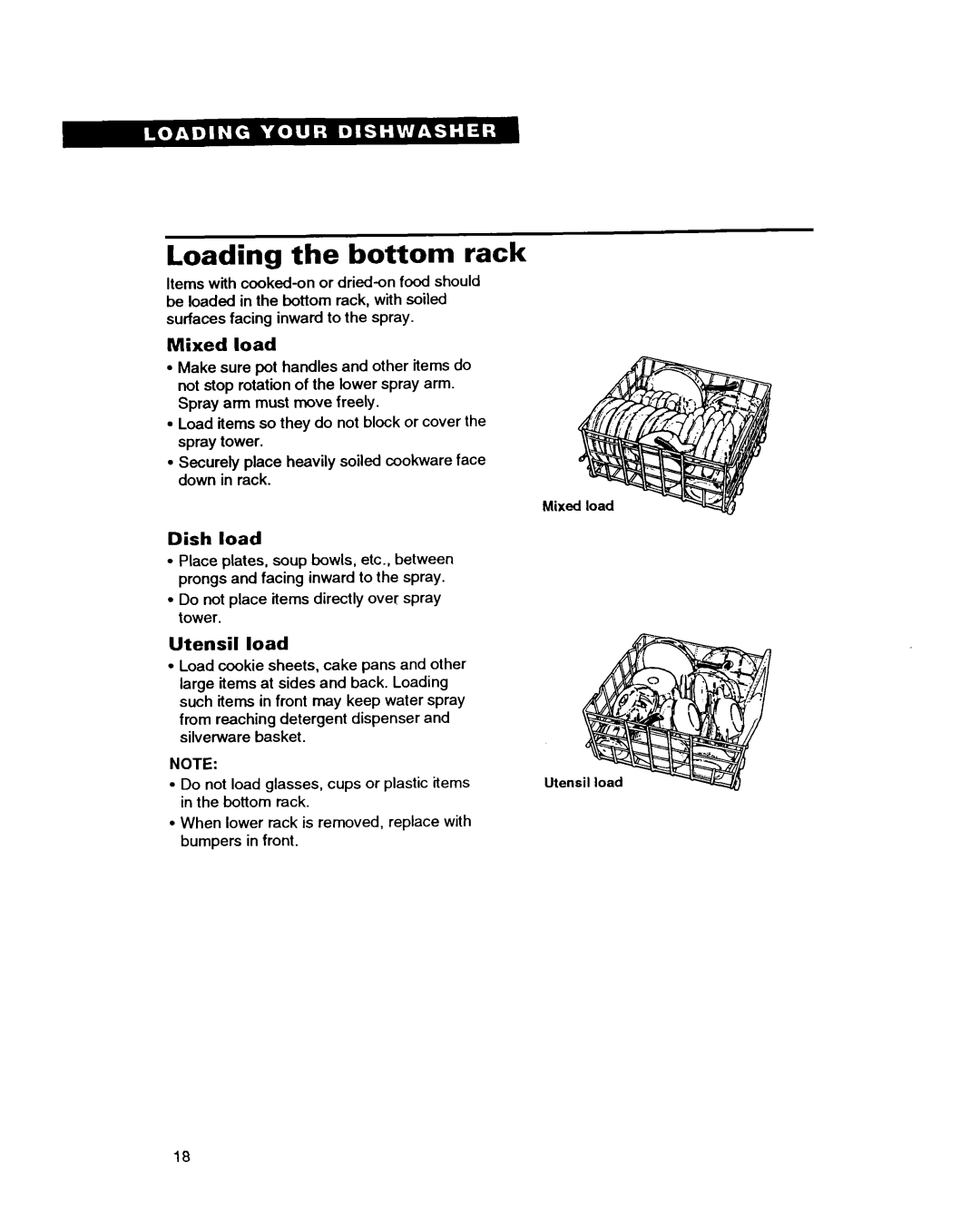 Whirlpool DISHWASHERS manual Loading the bottom rack, Dish load 