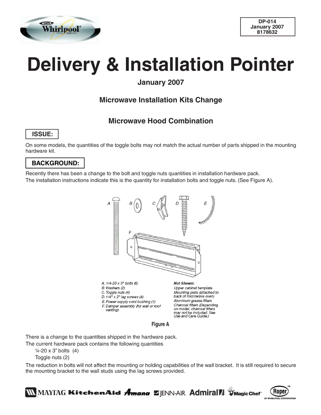 Whirlpool DP-014 installation instructions Delivery & Installation Pointer, Issue, Background 