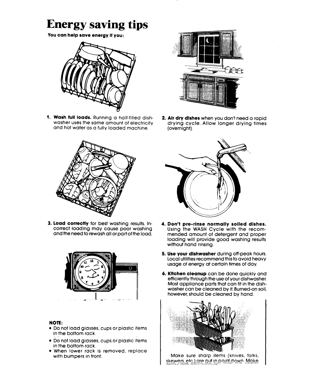 Whirlpool DP1098XR Series manual Energy saving tips 