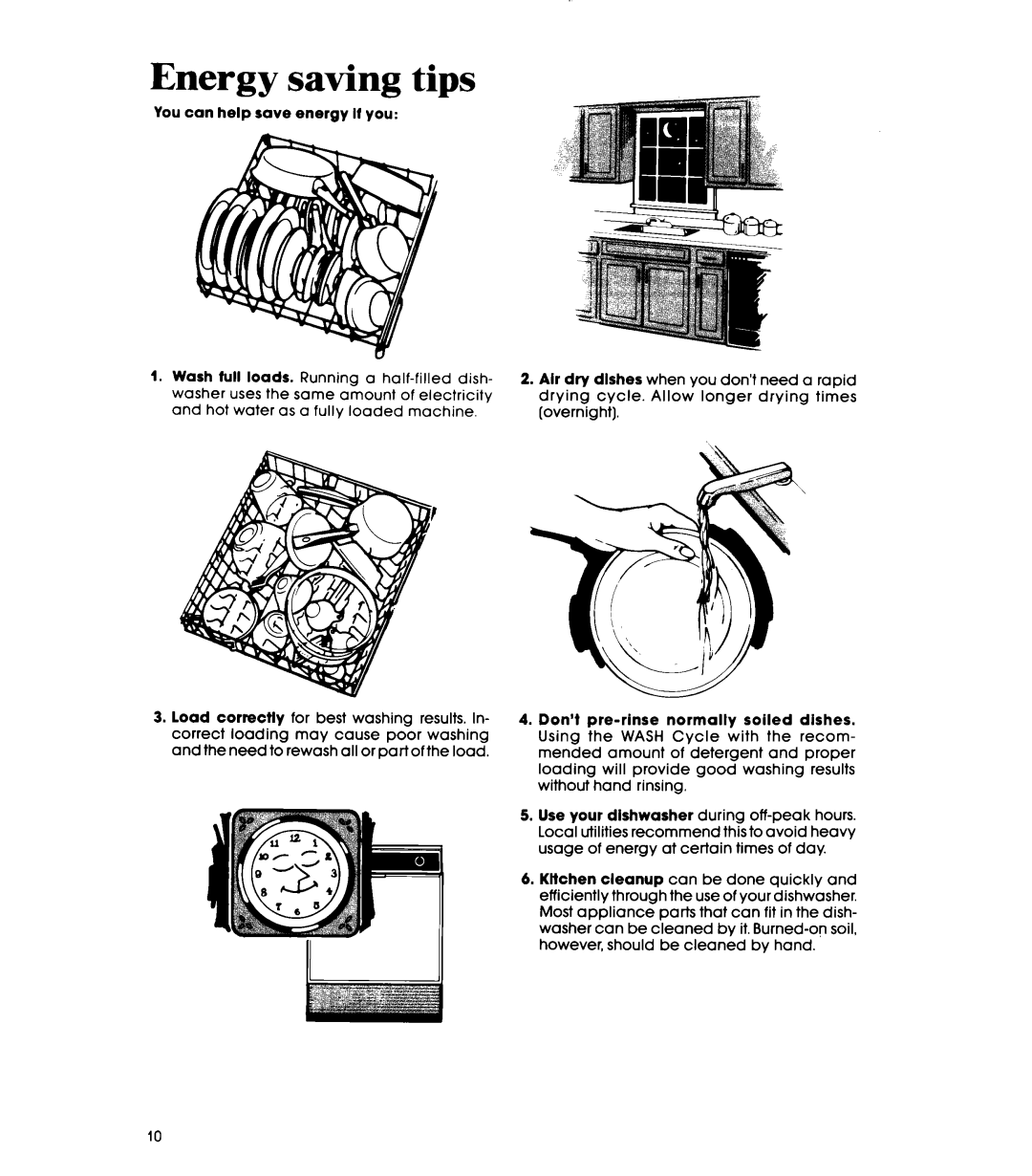 Whirlpool DP1098XR Series manual Energy saving tips 