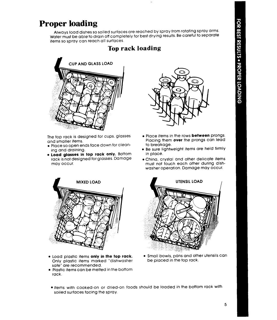 Whirlpool DP3000XR Series manual Top rack loading, UP and Glass Load, Utensil Load 