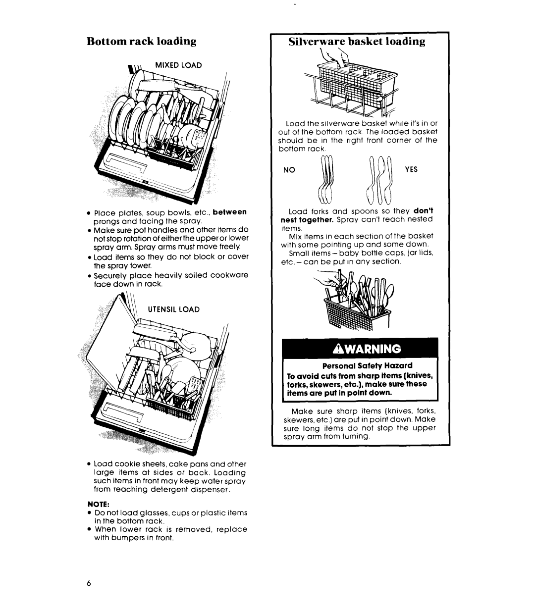 Whirlpool DP3000XR Series manual Bottom rack loading Silverware Basket loading, Noyes 