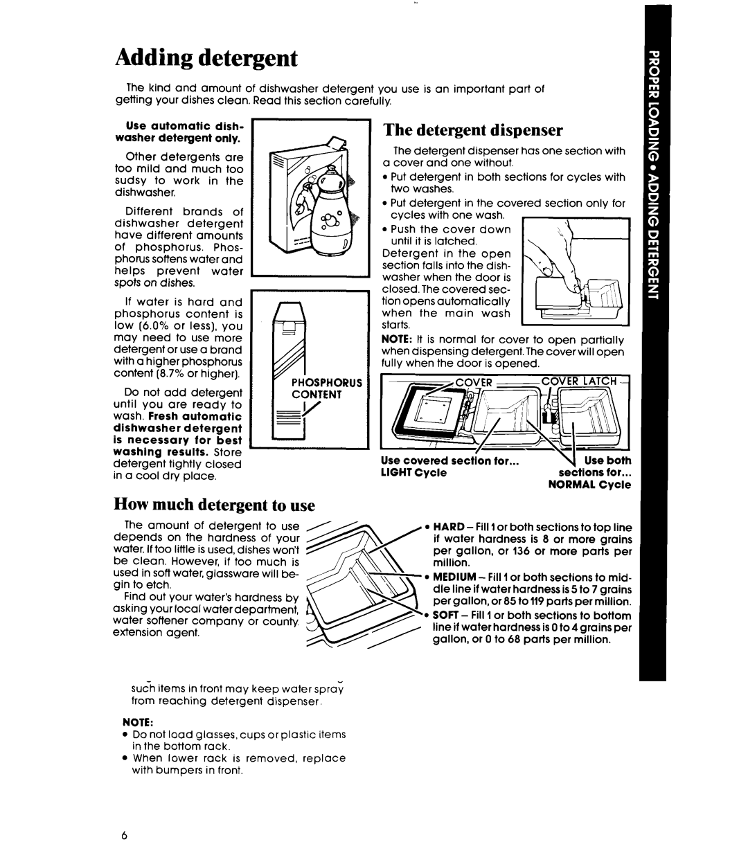 Whirlpool DP3000XR Series manual Adding detergent, Dispenser, How much detergent to use, Phosphorus, Normal 