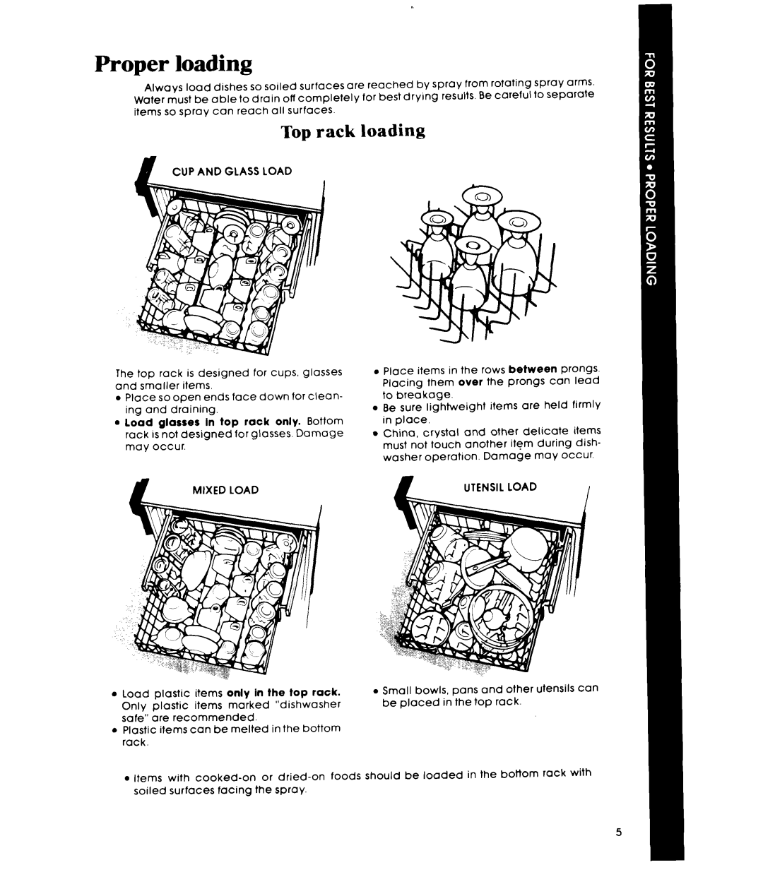 Whirlpool DP3840XP manual Proper loading, Top rack loading 