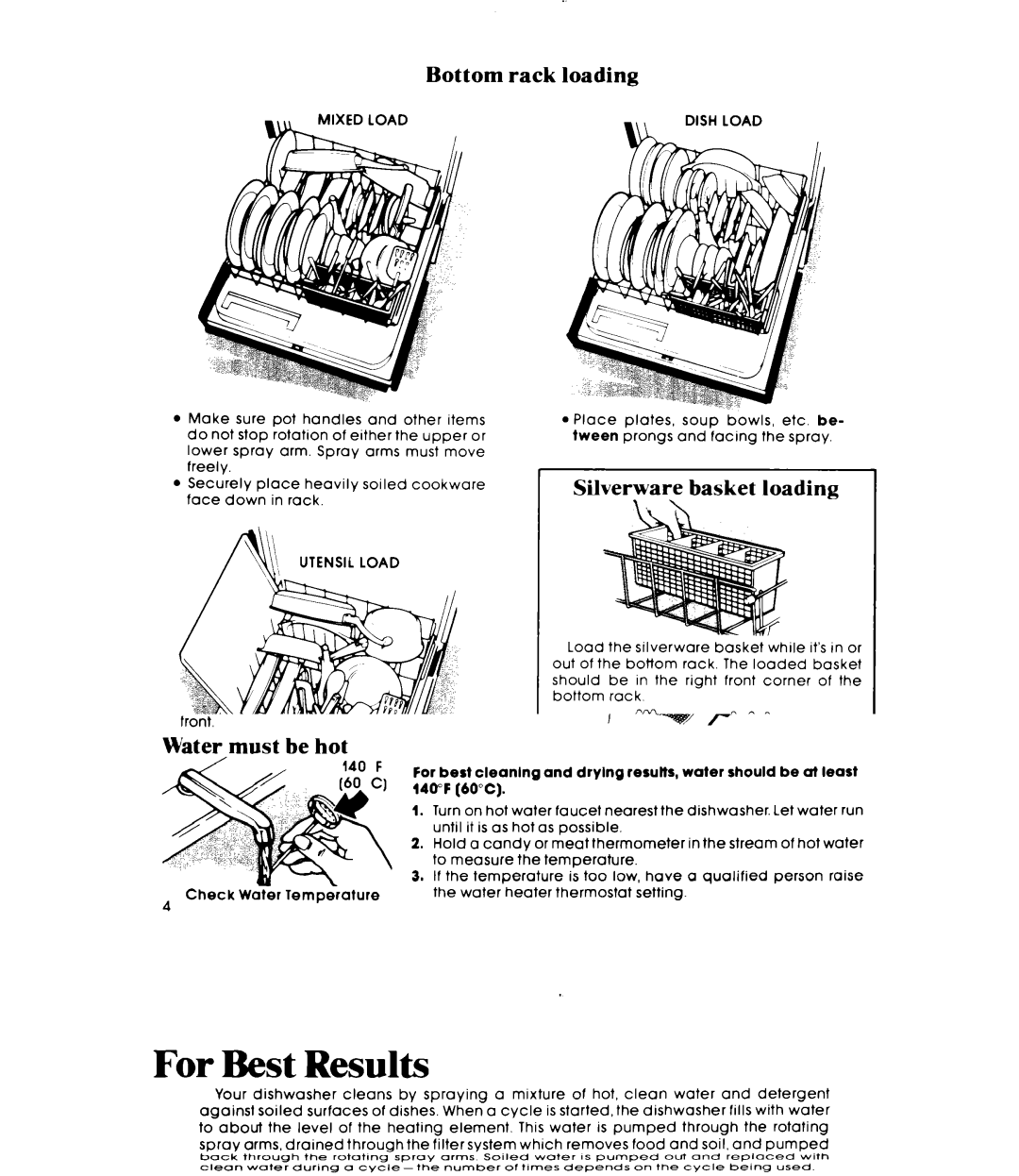 Whirlpool DP3840XP manual Bottom rack loading, Silverware basket loading 