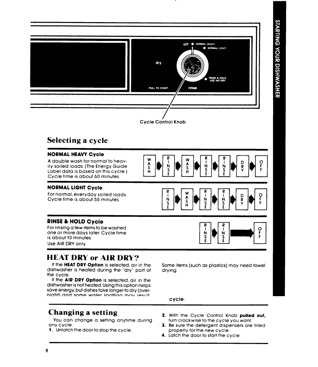 Whirlpool DP3840XP manual Selecting a cycle, Heat DRY or AIR DRY?, To add a dish after starting 