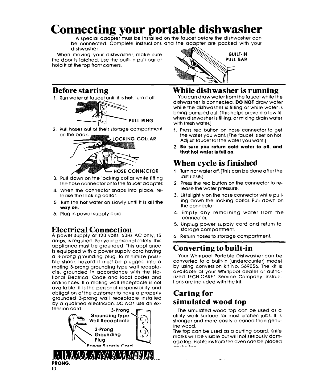 Whirlpool DP3880XM manual Connecting your portable dishwasher 