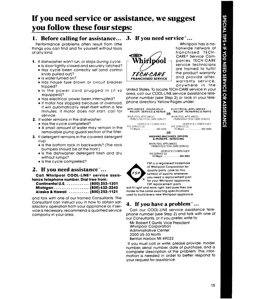 Whirlpool DP3880XM Before calling for assistance, If you need assistance‘, If you need service’, If you have a problem 