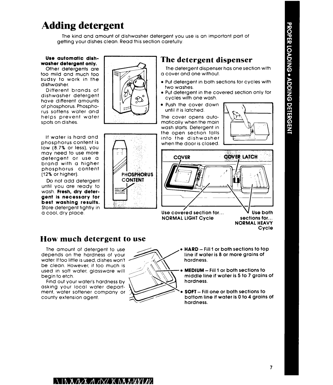 Whirlpool DP3880XM manual Adding detergent, Detergent dispenser, How much detergent to use, Normal 