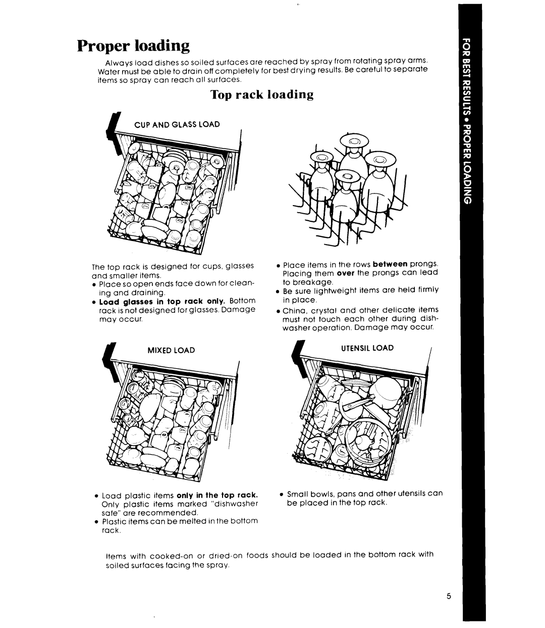 Whirlpool DP4800XS manual Proper loading, Top rack loading 