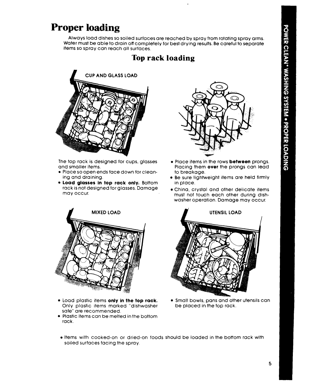 Whirlpool DP6000XR Series manual Proper loading, Top rack, Loading 