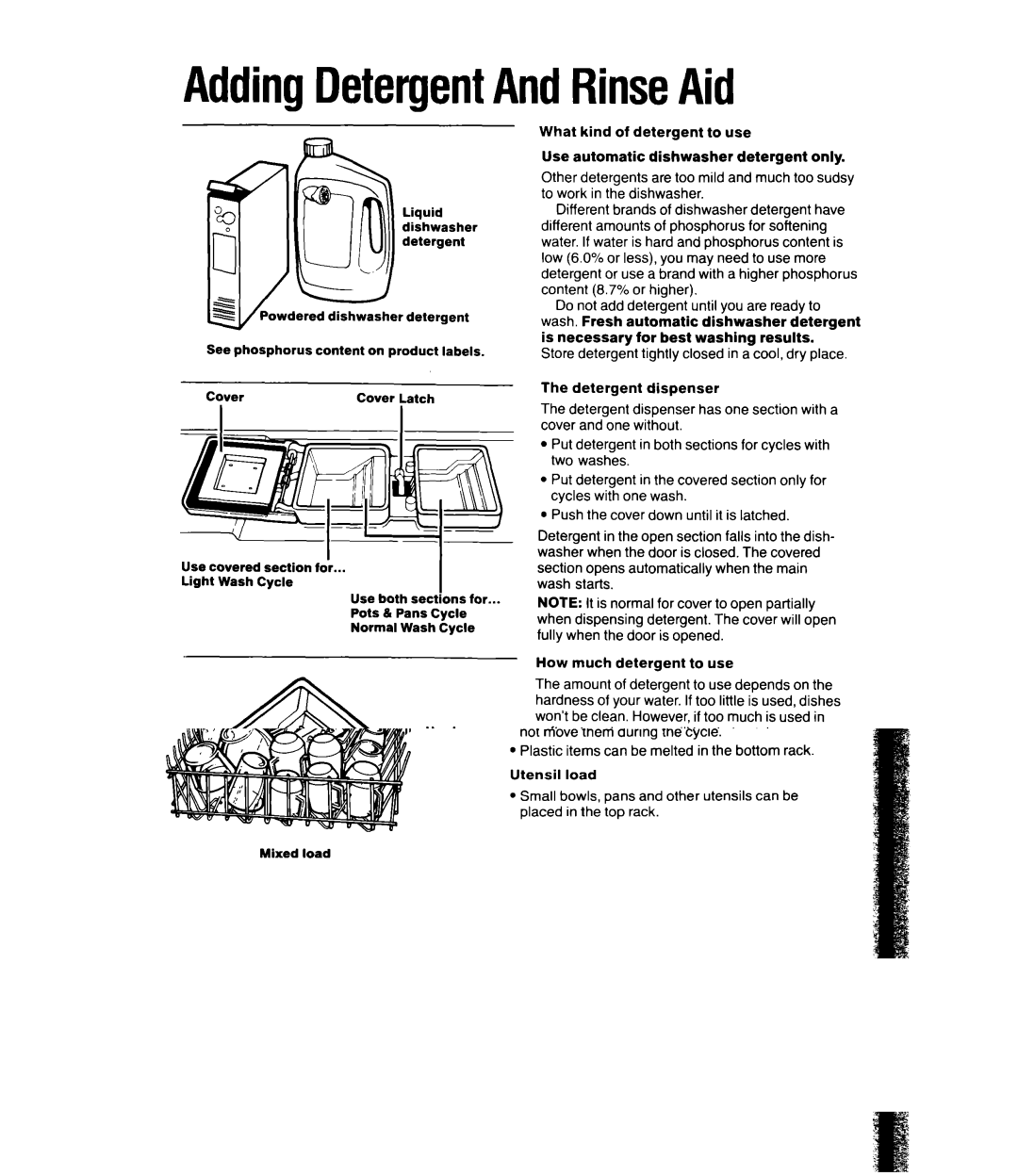 Whirlpool DP8350XV manual AddingDetergentAndRinseAid 