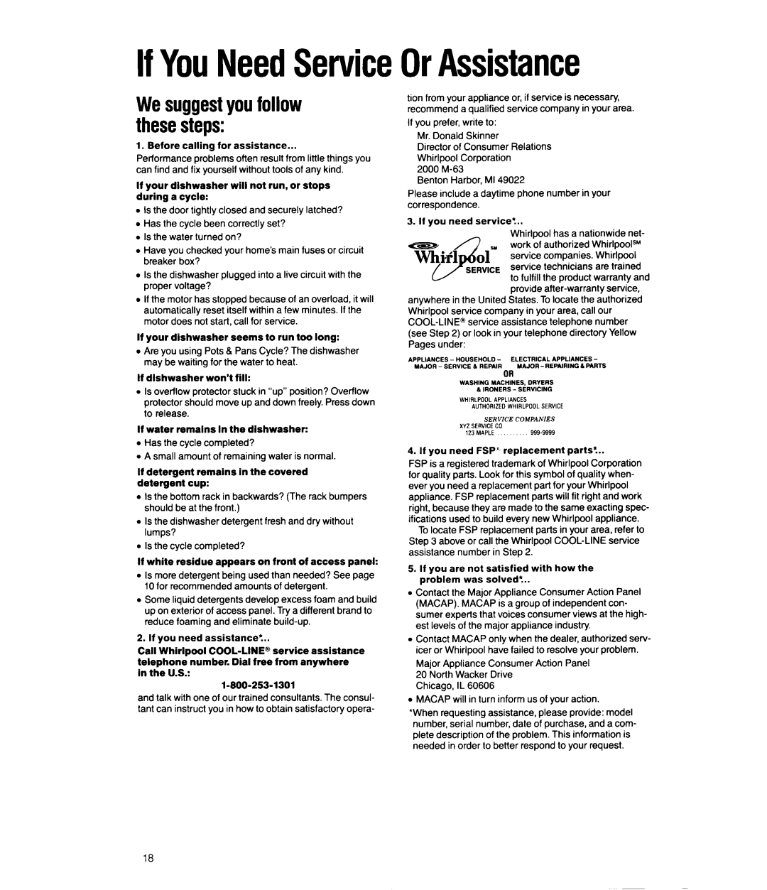 Whirlpool DP8350XV manual IfYouNeedServiceOrAssistance, Wesuggestyou follow thesesteps 