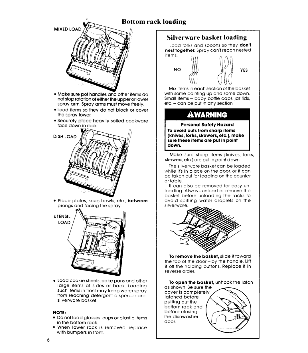 Whirlpool DP85QOXT manual Rack loading Silverware basket loading, Noyes 
