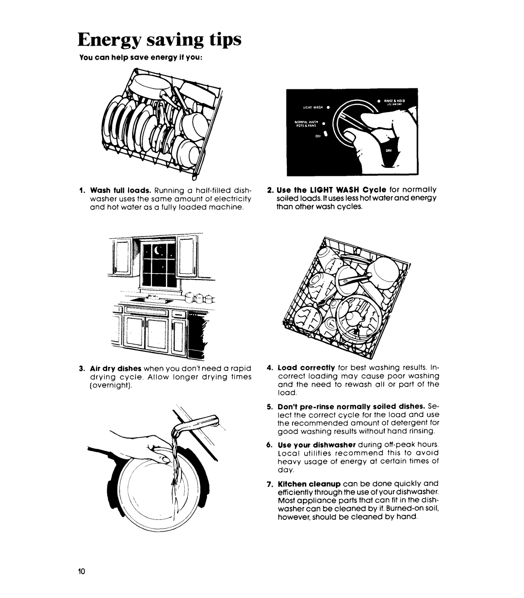 Whirlpool DP85QOXT manual Energy saving tips 