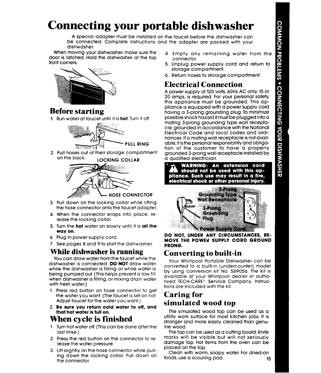 Whirlpool DP8700XT Series manual Connecting your portable dishwasher, Before starting, While dishwasher is running 