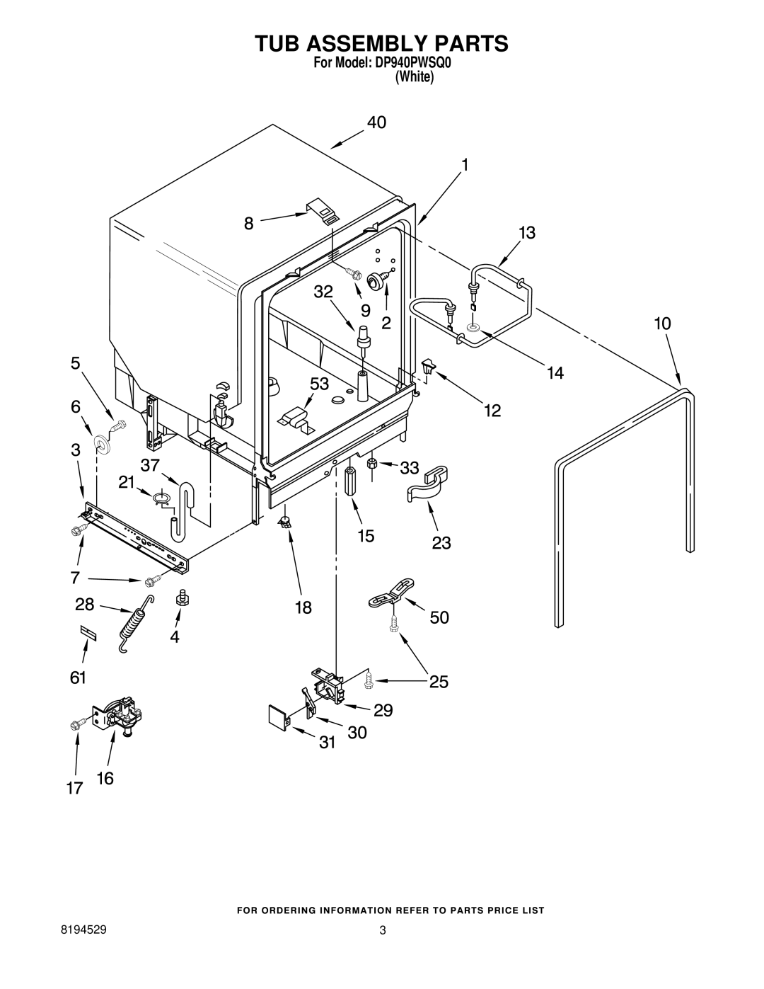 Whirlpool DP940PWSQ0 manual TUB Assembly Parts 