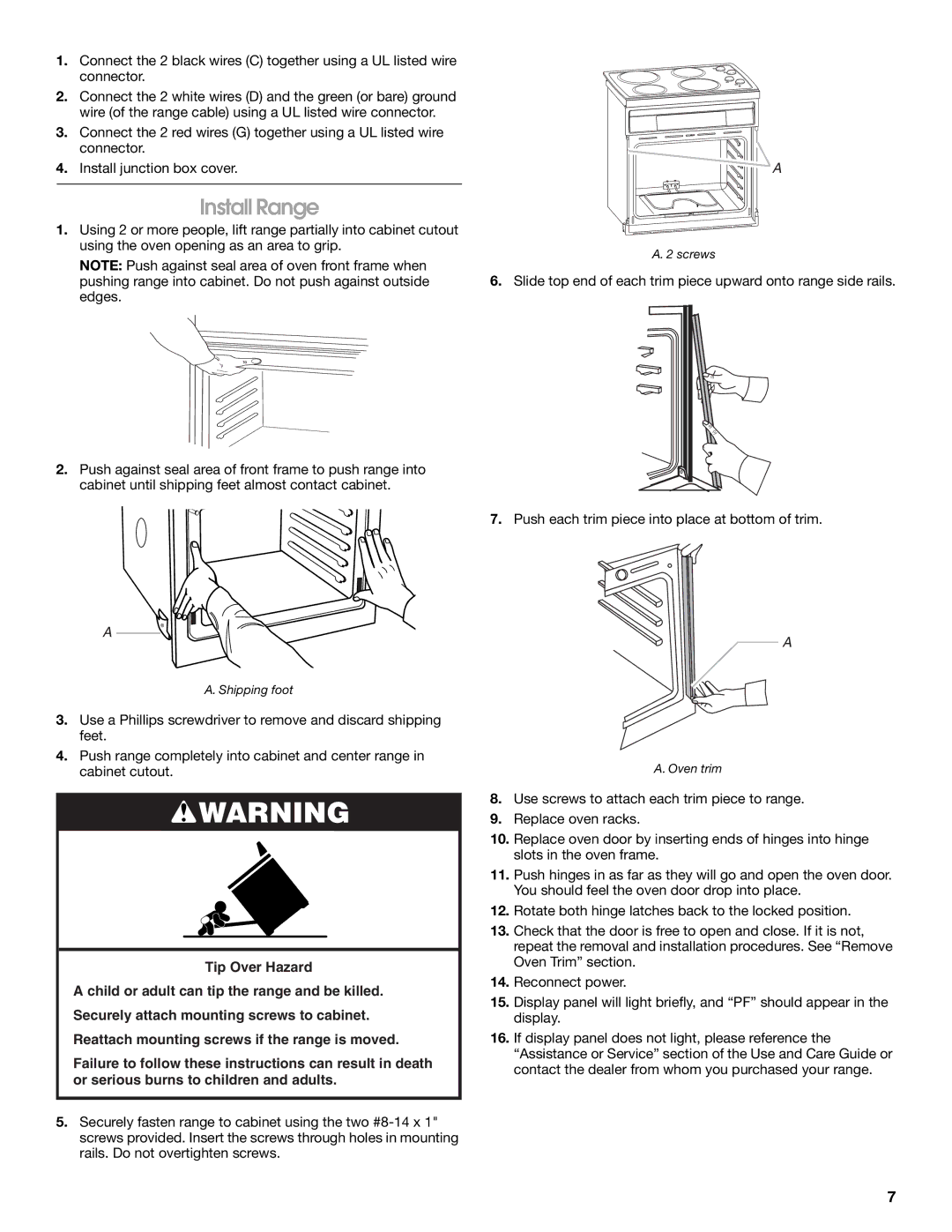 Whirlpool Drop-In Ceramic Electric Range installation instructions Install Range 