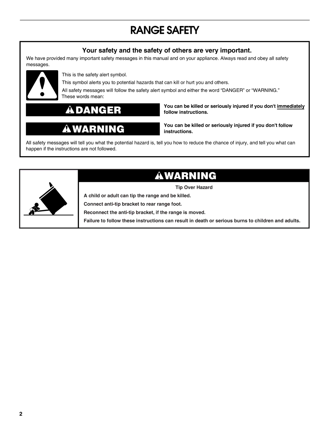 Whirlpool Drop-In Electric Range Range Safety, Your safety and the safety of others are very important 