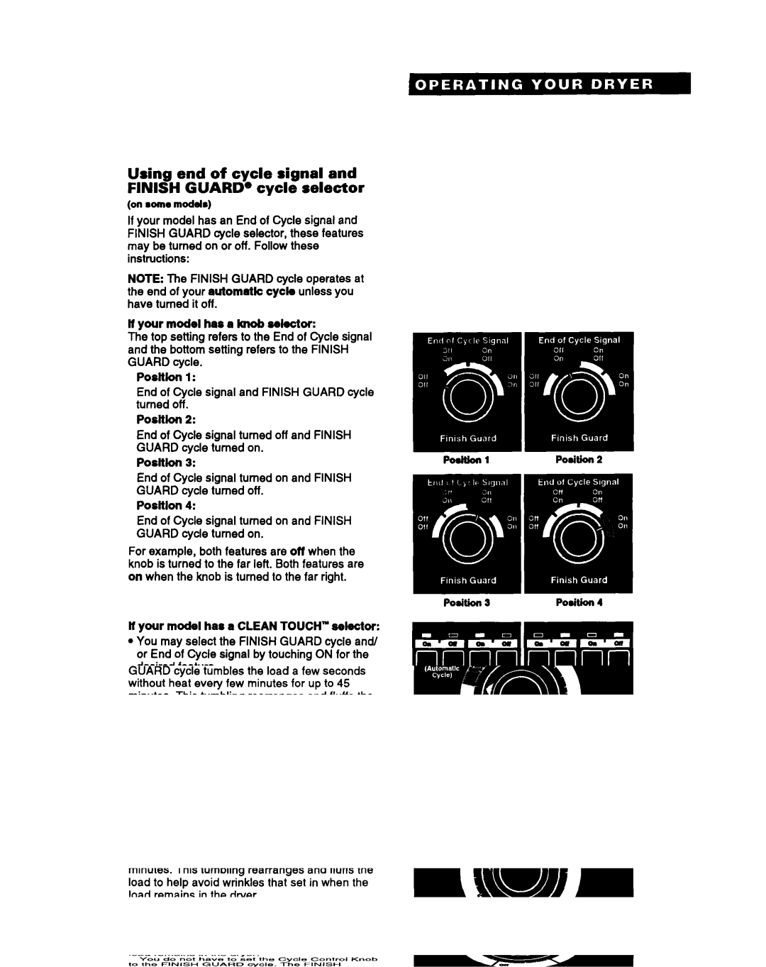 Whirlpool DRYERS warranty Using end of cycle signal Finish GUARD’ cycle selector 