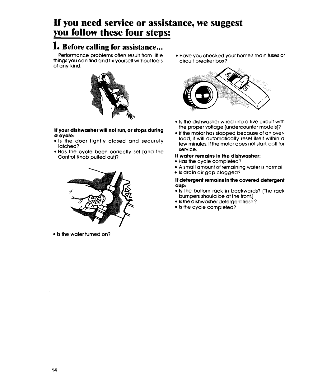 Whirlpool DU1098XR manual Before calling for assistance 