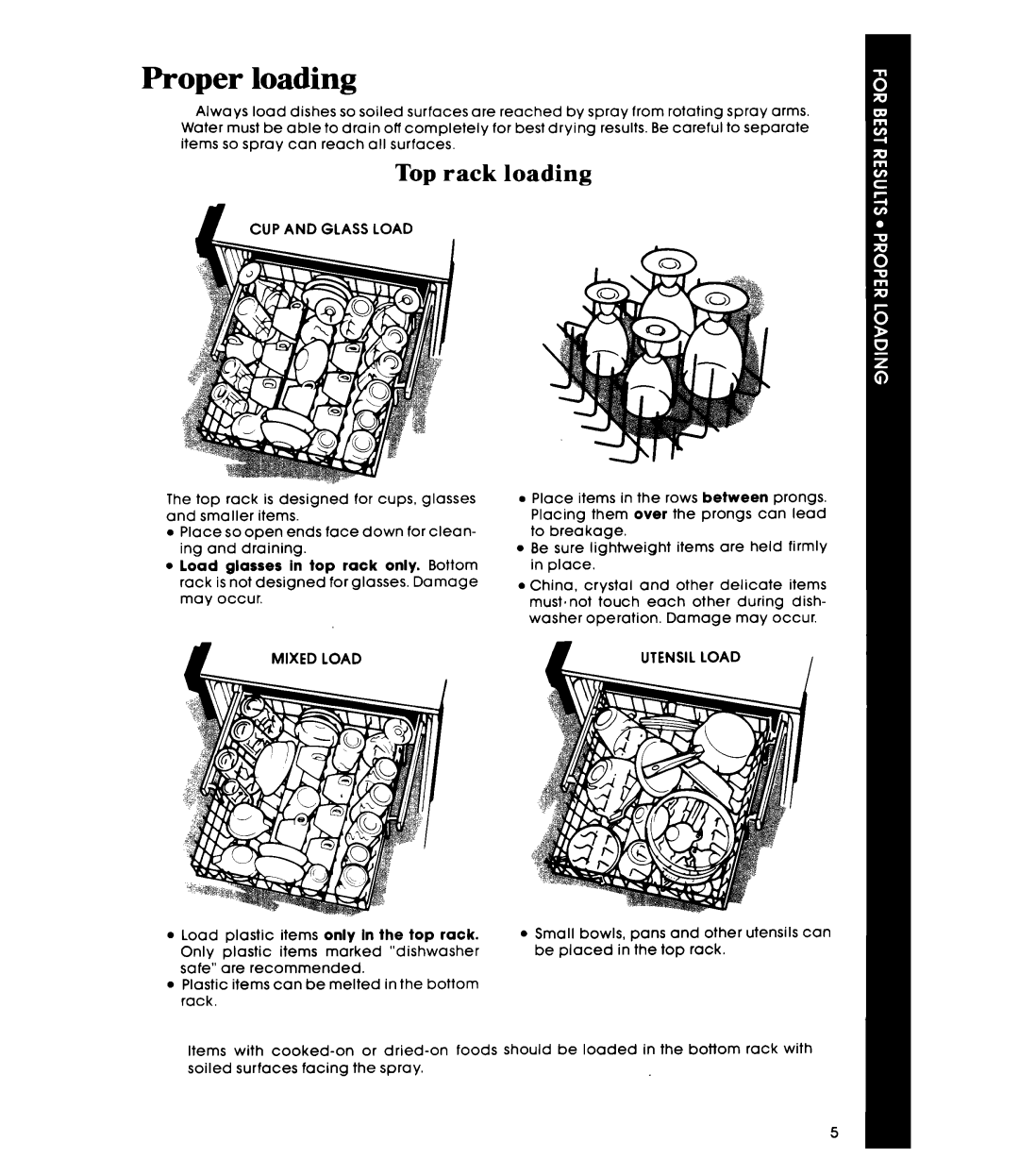 Whirlpool DU1098XR manual Proper loading, Top rack, Loading 