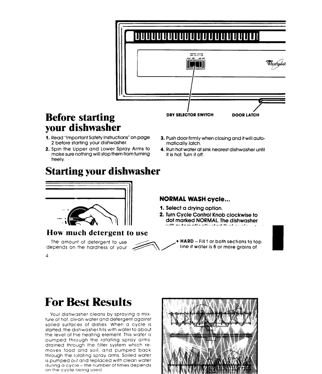 Whirlpool DU1099XT manual Before starting your dishwasher, Selecting a cycle 