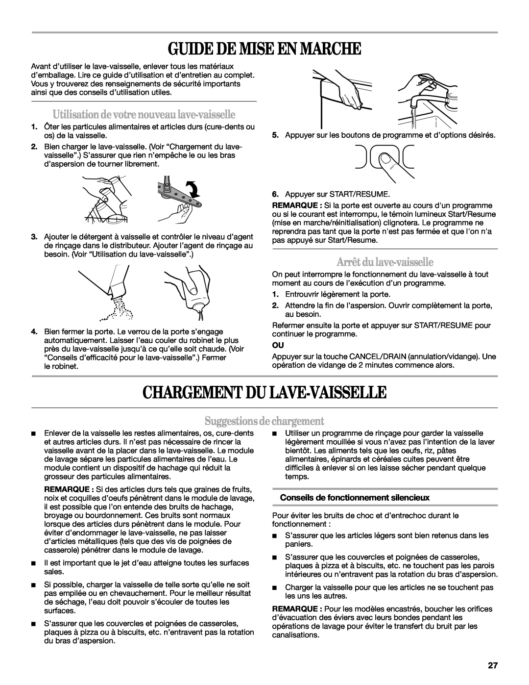 Whirlpool DU1245, DU1200 Guide De Mise En Marche, Chargement Du Lave-Vaisselle, Utilisationdevotrenouveaulave-vaisselle 